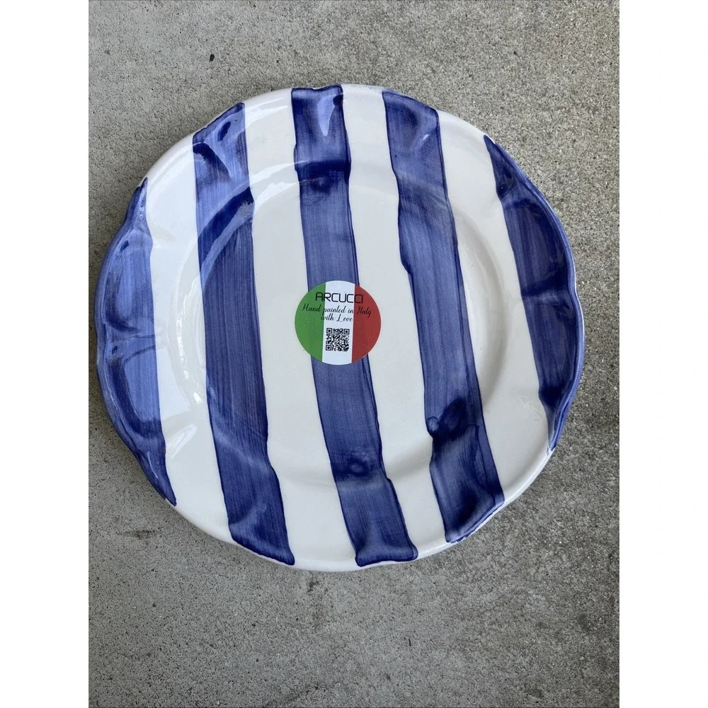 arcucci blue white striped plate Hand Painted In Italy 8